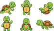 © MdMostafijur - Cute Turtle Cartoon Character Collection with Happy Smiling Poses and Funny Reptile Vector Illustration Set for Kids