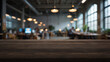 © Agil - wood table top with blurry office space background