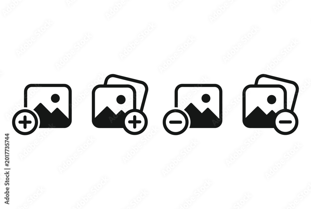 Black and White Image Gallery Icons for Adding and Removing Photos in ...