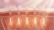© Loki_Creo - Microneedle patch on skin surface with golden particle absorbing into dermal layer below