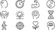 © Imran - Minimalist black line icon set for mental health wellness self care and emotional balance themes
