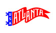 © OnePencils - Vintage-style red and blue pennant flag featuring 'ATLANTA' in bold white serif typography with 'USA' on the blue hoist side.
