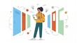 © Cielo Stray - Flat vector illustration of a young adult student woman in a school hallway smiling, capturing lifestyle and university education concepts with confidence, happiness, and academic ambition.