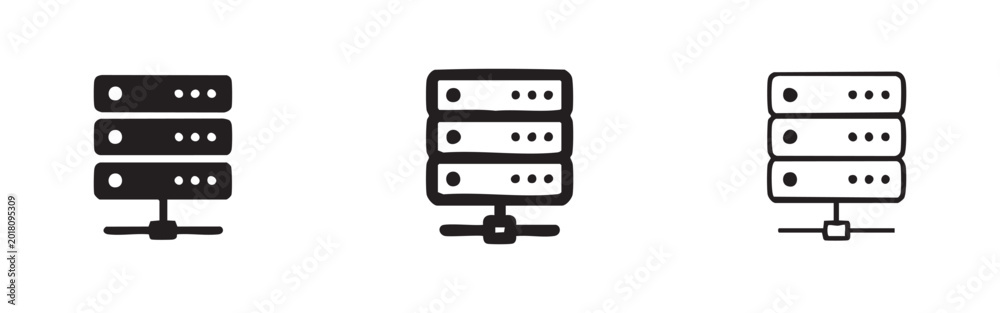 Server rack icon set, data center and network storage symbol in solid ...