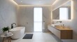 © Lambe - Modern bathroom interior design with soaking tub and vanity