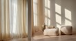 © Coco - Sunlight streaming through sheer curtains creating geometric shadows on the wall.
