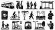 © Erd.Concept - Transportation Icons: Train, Bus Stop, People, Bicycles, Black  White Glyph Art
