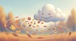© Sutatik  - Cartoon cloud with smiling face and autumn leaves in swirling pattern