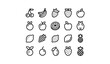 © RINA - Assorted line icons of various fruits with strawberry pineapple raspberry blueberry cranberry nectarine
