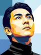 © JetHuynh - This modern vector pop art illustration features a high contrast low angle close up portrait of a young man with sharp jawline and reflective eyes