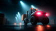 © piai - Forklift Operator Lifting Wooden Pallet Dim Warehouse Cinematic Industrial Photography