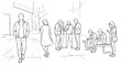 © S.Siam - Line art illustration of people using smartphones in an urban setting