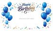 © creator  Najrul - Happy birthday greeting vector template with blue balloons confetti and festive celebration design