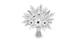 © Herukloro - Hand-drawn floral bouquet, elegant line art with delicate flowers and leaves, isolated on white.
