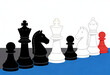 © Synthetic Aesthetics - Minimalist chess pieces illustration featuring black white and red figures.