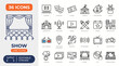 © MR7 - Show icon set. Contain icons related to cinema, entertainment, stage, theater, spotlight, ticket, magician, concert, event, circus and more. Editable stroke. Vector file illustration