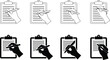 © MST RAMANA - Writing vector illustration set, stylized silhouettes with hands, pens, clipboards, lined paper and documentation motifs