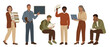 © Dinali - Diverse Students and Teachers Studying Education Set, Flat Vector Illustration of School and University Characters, Academic Learning, Reading Books, Using Laptop and Graduation Cap, Professional Styl