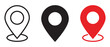 © Rasel - Set of three location pin map markers in outline solid black and red colors for navigation design