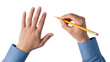 © Anneliese - Human hand holding yellow pencil writing with another hand gesturing