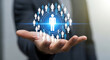 © Mrebeka - Businessman presenting glowing digital icon representing global human resources and social network management concept