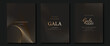© TWINS DESIGN STUDIO - Luxury gala invitation card background vector. Golden elegant wavy gold line pattern on black background. Premium design illustration for wedding and vip cover template, grand opening.