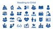 © Iconique Studio - Collection of diverse reading and education icons symbolizing knowledge learning and storytelling for children and adults representing various aspects of literacy and imagination