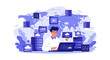 © Nova - Man working on AI-powered cloud computing network, global data center concept