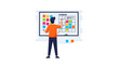 © Mick - Project Manager Organizing Workflow on Kanban Board with Sticky Notes, Agile Process and Task Management Concept Vector Illustration
