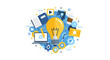© Jolly - Creative Idea and Innovation Concept: Large Lightbulb Surrounded by Workspace, Technology, and Business Icons in Flat Design Vector
