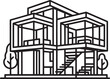 © Mungujakisa Edmond - Minimal architecture line art of a modern glass house, geometric luxury home design icon
