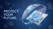 © Hypnotics 14 - Safe Sex and Sexual Health Concept with Condom and Protective Shield on Blue Background