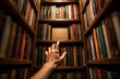 © DFR26 - Hand Reaching for a Blank Notebook on a Shelf in an Old Library
