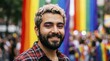 © scrdy - Latino man with dyed hair and makeup smiling at pride parade