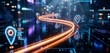 © lamin - Glowing roadmap path with checkpoints on dark background, business strategy and project milestone concept featuring progress, navigation, customer journey and future success planning