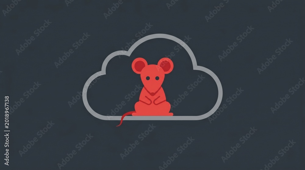 Red rodent icon inside gray cloud outline on dark background ...
