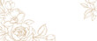 © Victory - Luxury floral line art background with golden hand drawn flowers. Vector design with a bouquet of flowers, branches, leaves for card, business card, flyer, banner, wedding invitation, cover, wallpaper