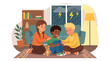 © Amie - Modern flat vector illustration of children comforting scared friend during thunderstorm showing empathy emotional support and caring friendship