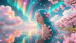 © A Luna Blue - Water Spirit Amid Aurora Borealis and Cherry Blossom Landscape