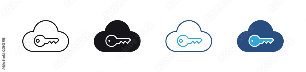 Cloud Security icon set. cloud with key icons. secure data storage and ...