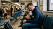 © creativestock - Father comforts son wearing mask in hospital waiting room