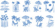 © Viktoriia Protsak - Hand drawn beach vacation scene collection with palm tree hammock and seaside furniture