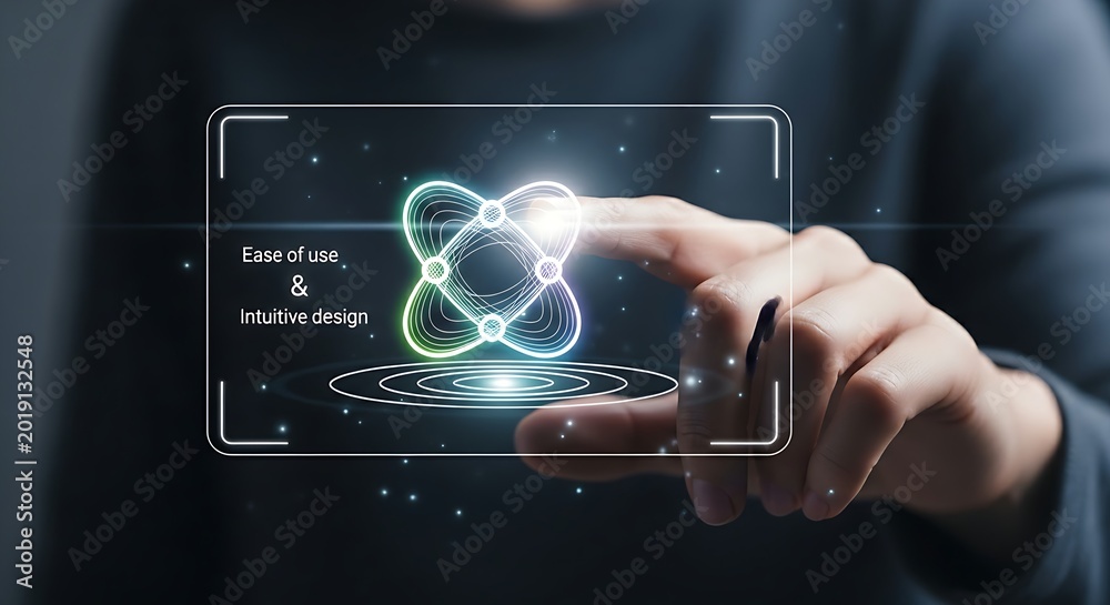 Intuitive user interface (UI). A close-up of a hand gently touching an ...