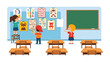 © Abu - Classroom Setup: Animated illustration of children engaging in a classroom setting, showcasing elements related to education, learning, and the ambiance of a school.