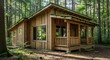 © Muhammad - Cozy wooden cabin nestled in a serene forest setting with a covered porch and large windows for relaxation and nature connection