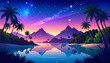 © Bulan - Tropical lagoon with palm trees and starry night sky over mountains
