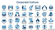 © Iconique Studio - Corporate culture icons representing teamwork integrity leadership innovation growth transparency respect and company values for business success