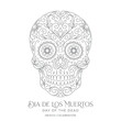 © Logo - Dia de los muertos skull with floral decorations for mexican culture celebration.