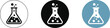 © Eva Elrod - Flask icons set, three stylized laboratory flasks with varying color and background schemes for science chemistry research and medical experiment design.