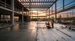 © musa - Construction Site Interior with Workers and Sunset View - Modern Architecture.